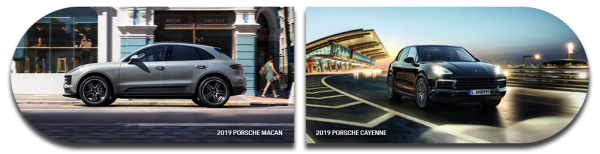 2019 Porsche Cayenne side by side with the 2019 Porsche Macan